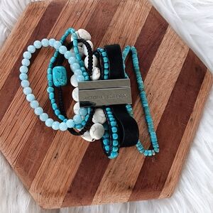 Victoria Emerson Calf Hair & Beaded Turquoise Layered Silver Wrap Bracelet